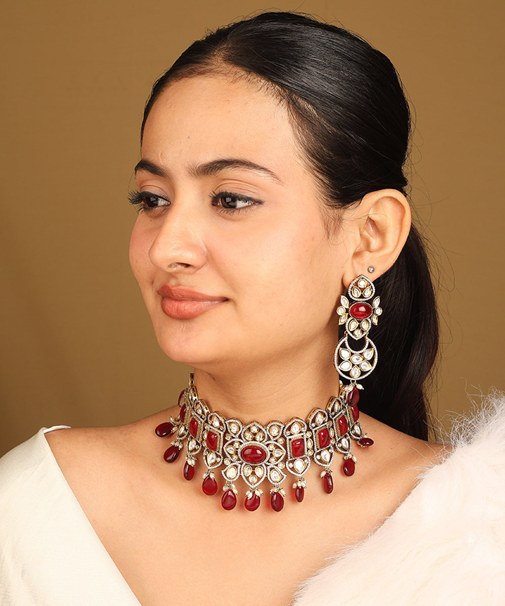 American Diamond Choker Set with Red Stones