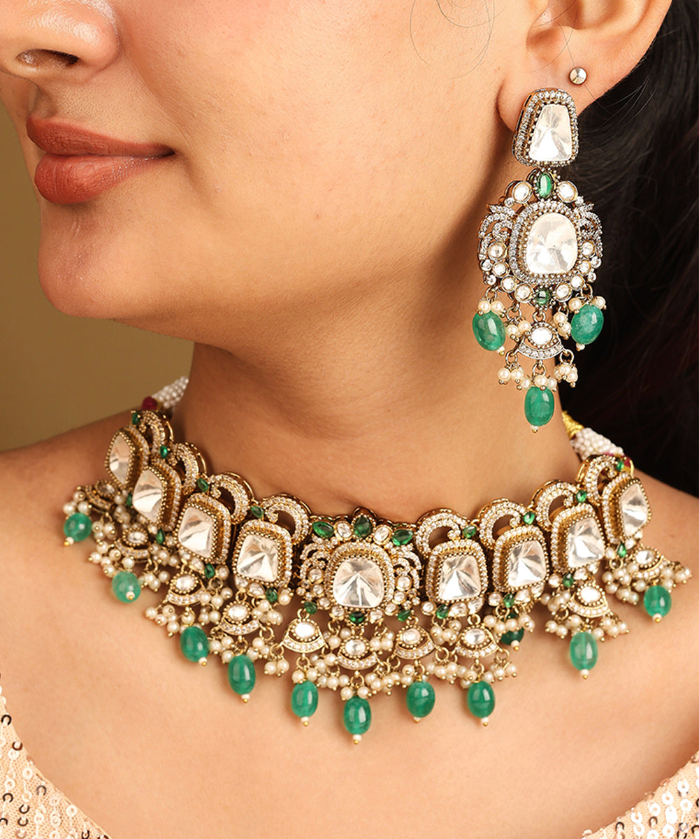 American Diamond Choker Set with Green Accents