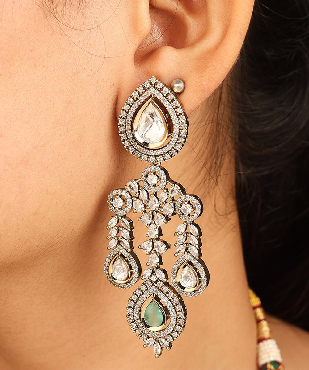 American Diamond Necklace Set with Green Stone Accents