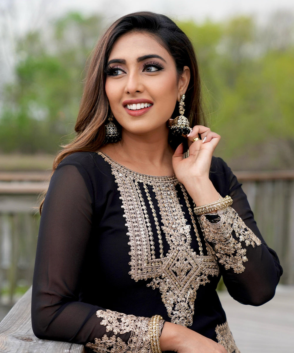 Black Sequins Work Faux Georgette Salwar Kameez