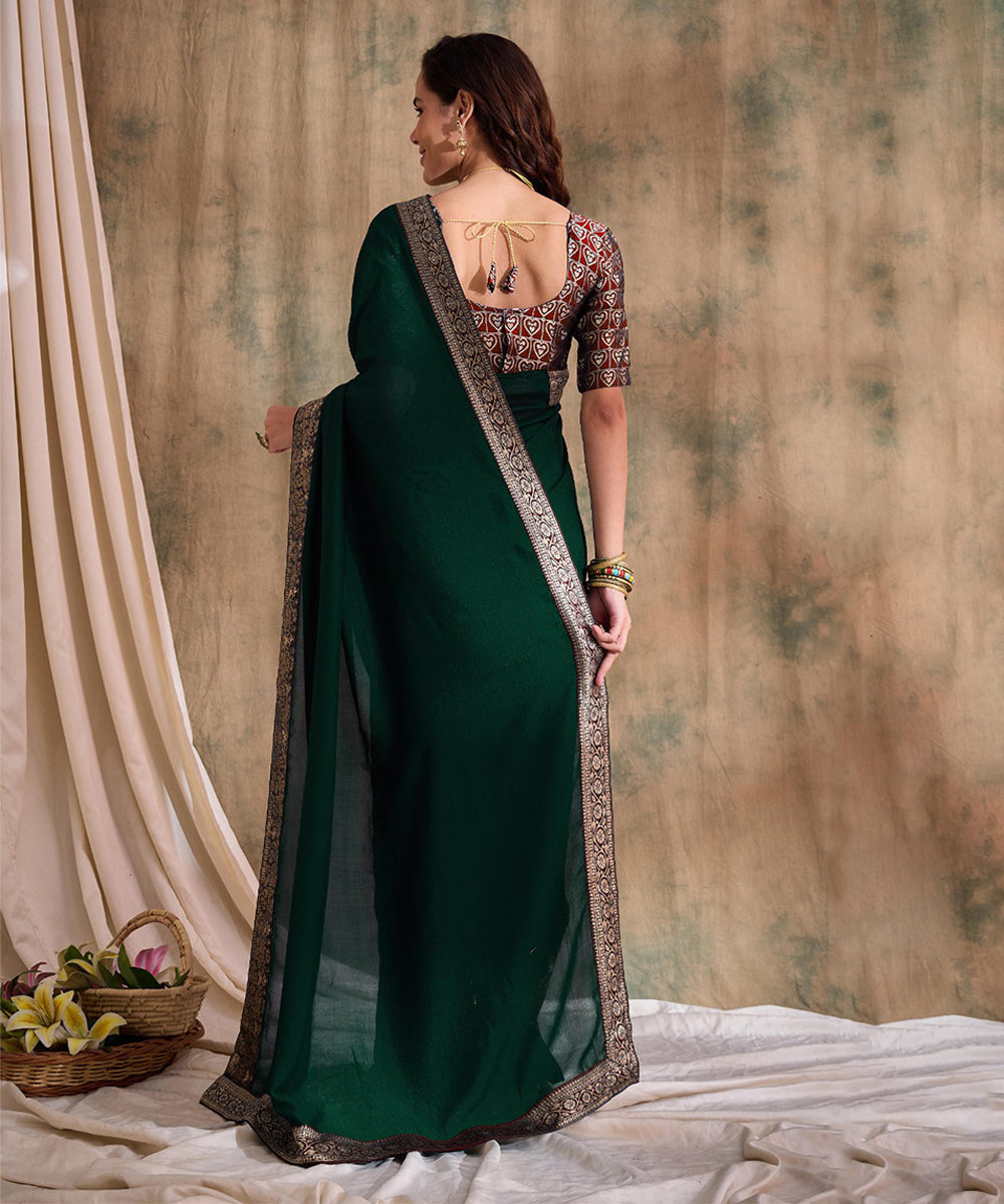 Green Saree with Unstitched Blouse for Custom Fit