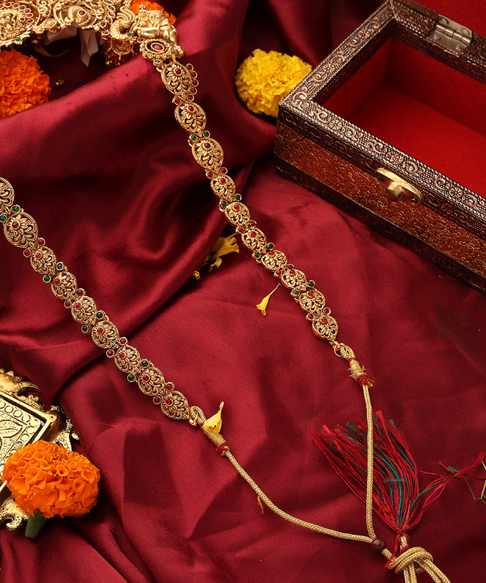 Long Temple Jewellery Statement Necklace with Kari Motif