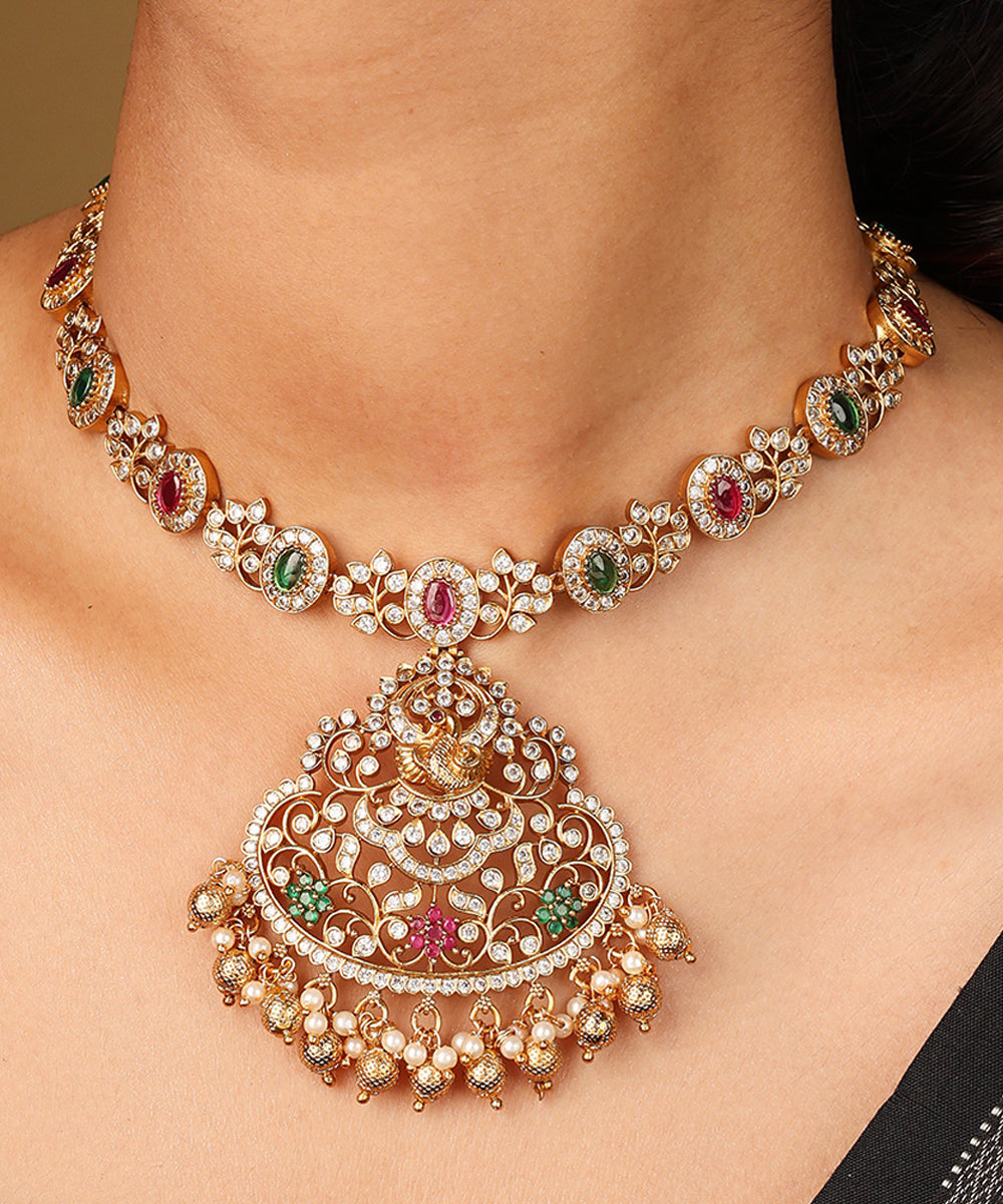 Ornate Indian Style Necklace with Curved Detailing
