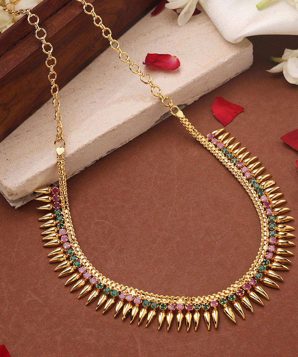 Gold Plated Choker and Stone Studded Necklace Set