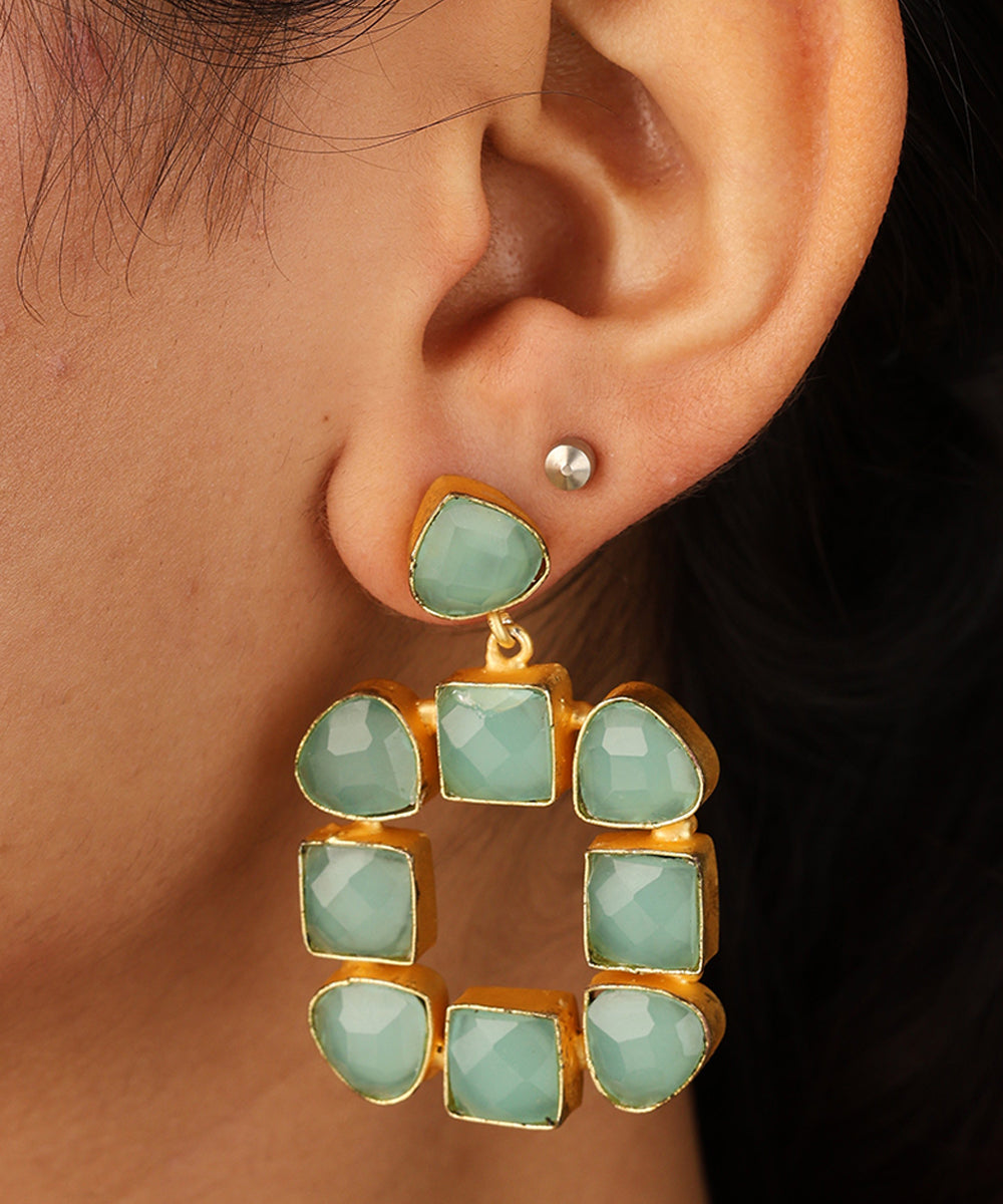 Traditional Jhumki Necklace with Red Stones Rose Pendant and Mint Green Earrings