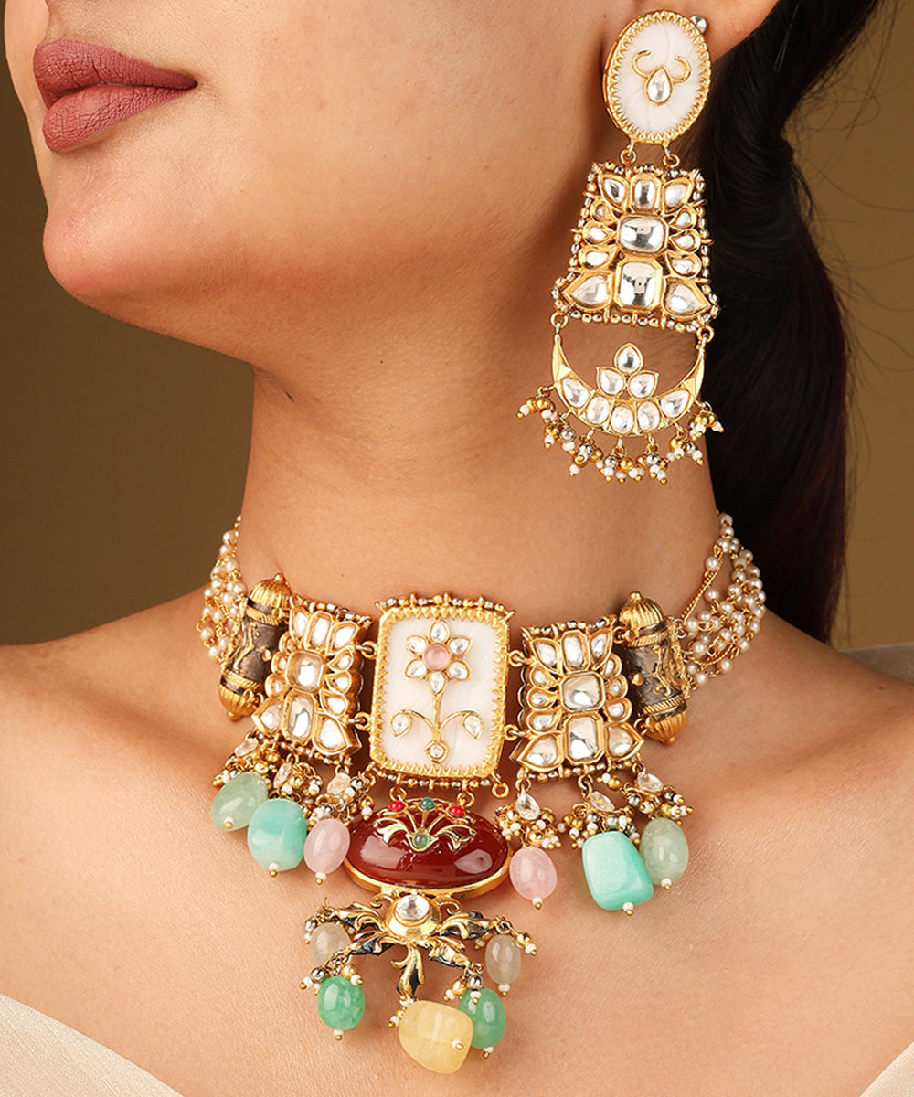 Traditional Multi Shape Colourful Transparent Stone Necklace