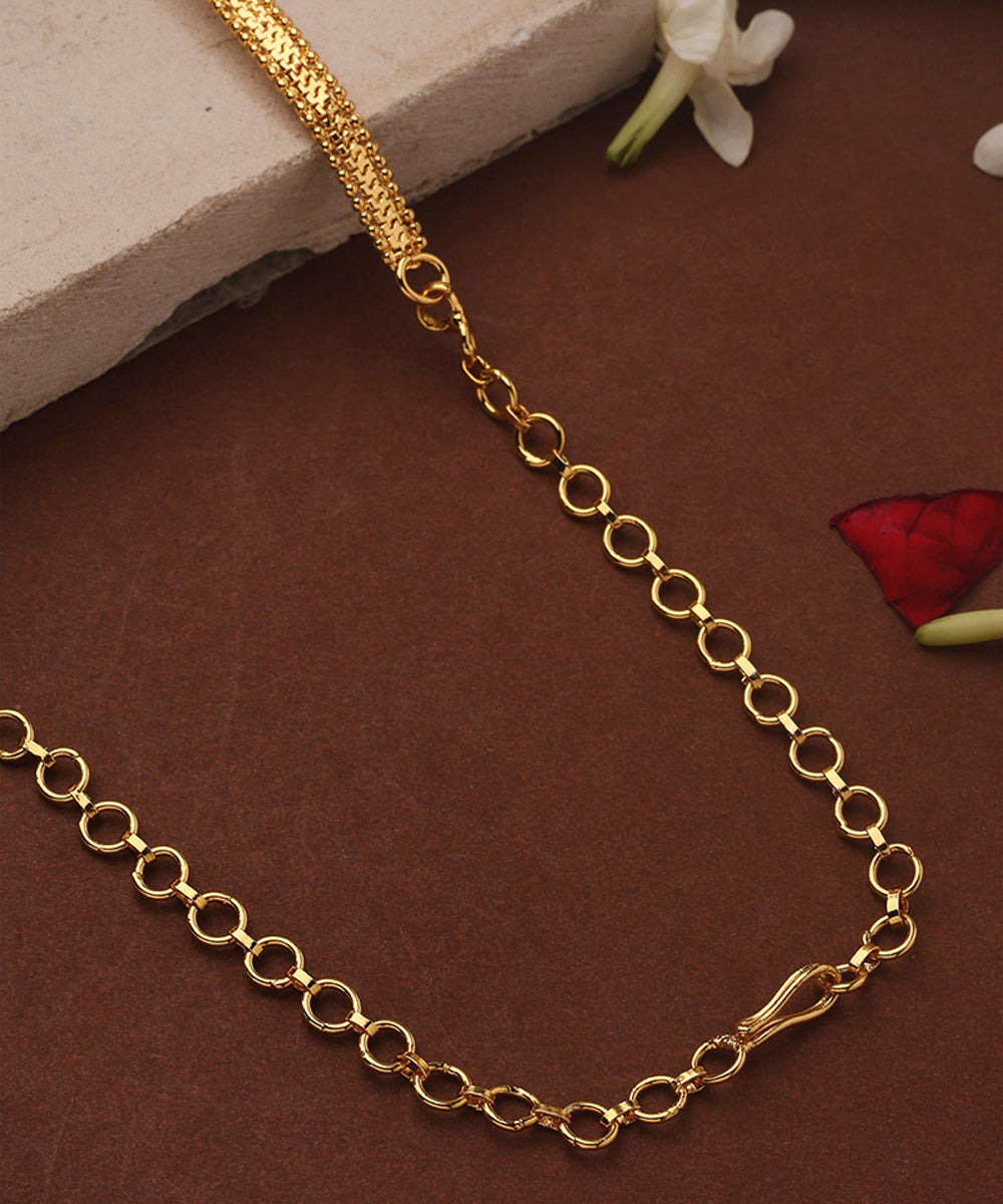 Gold Plated Long Necklace Set with Floral Designs