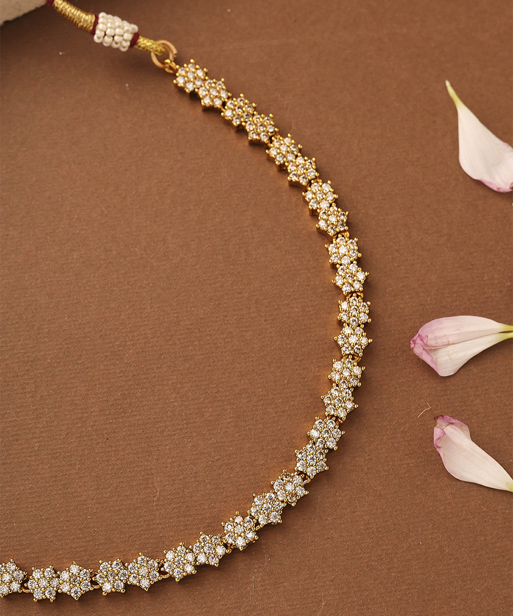 American Stone Studded Leaf Shape Necklace Set
