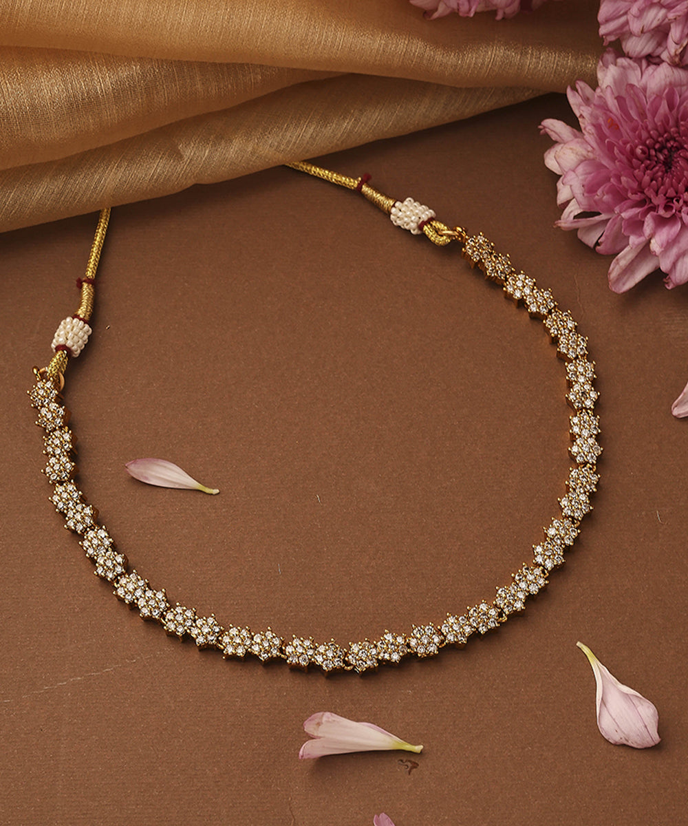American Stone Studded Leaf Shape Necklace Set