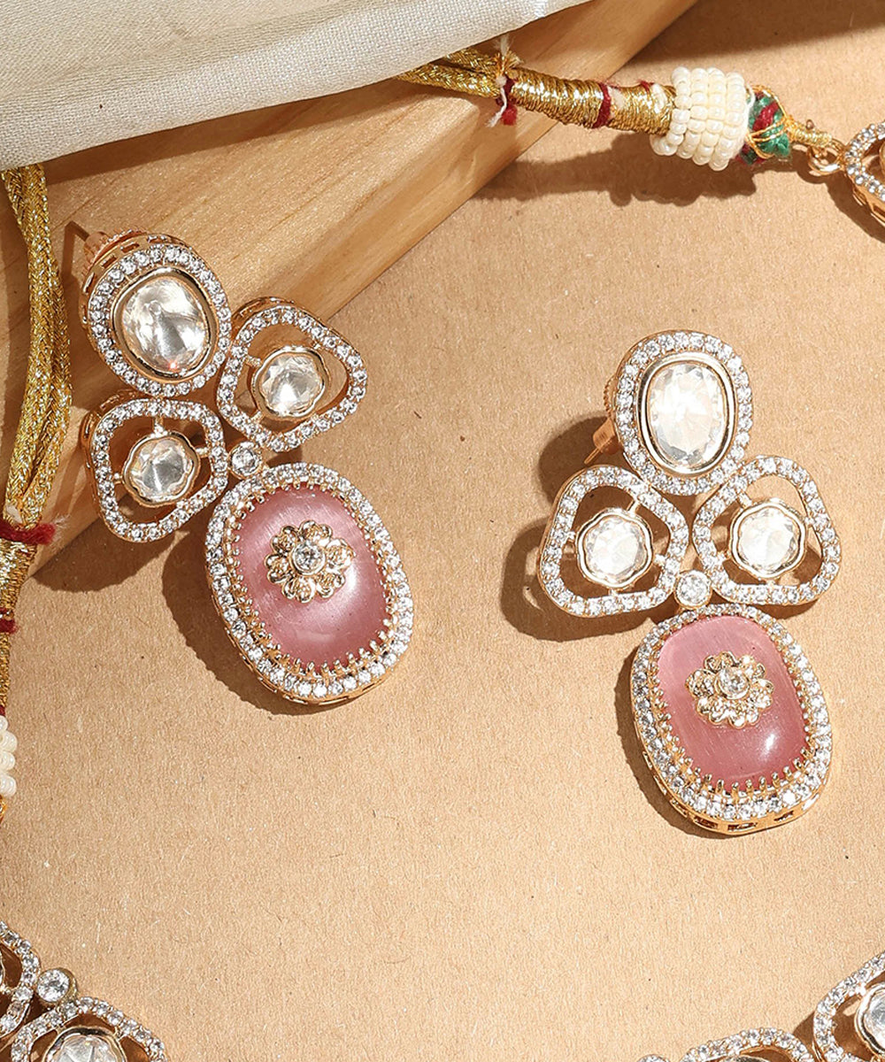 Multi colour Stone Necklace with Transparent Accents and Matching Earrings