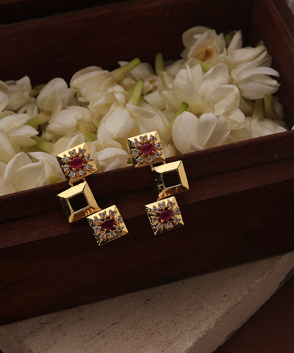 Long Stone Studded Necklace Set with Square Shape