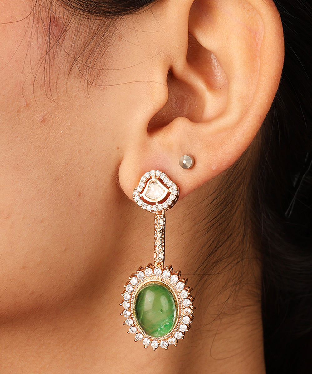 Necklace with Oval Transparent Stones and Dark Green Pendant Set