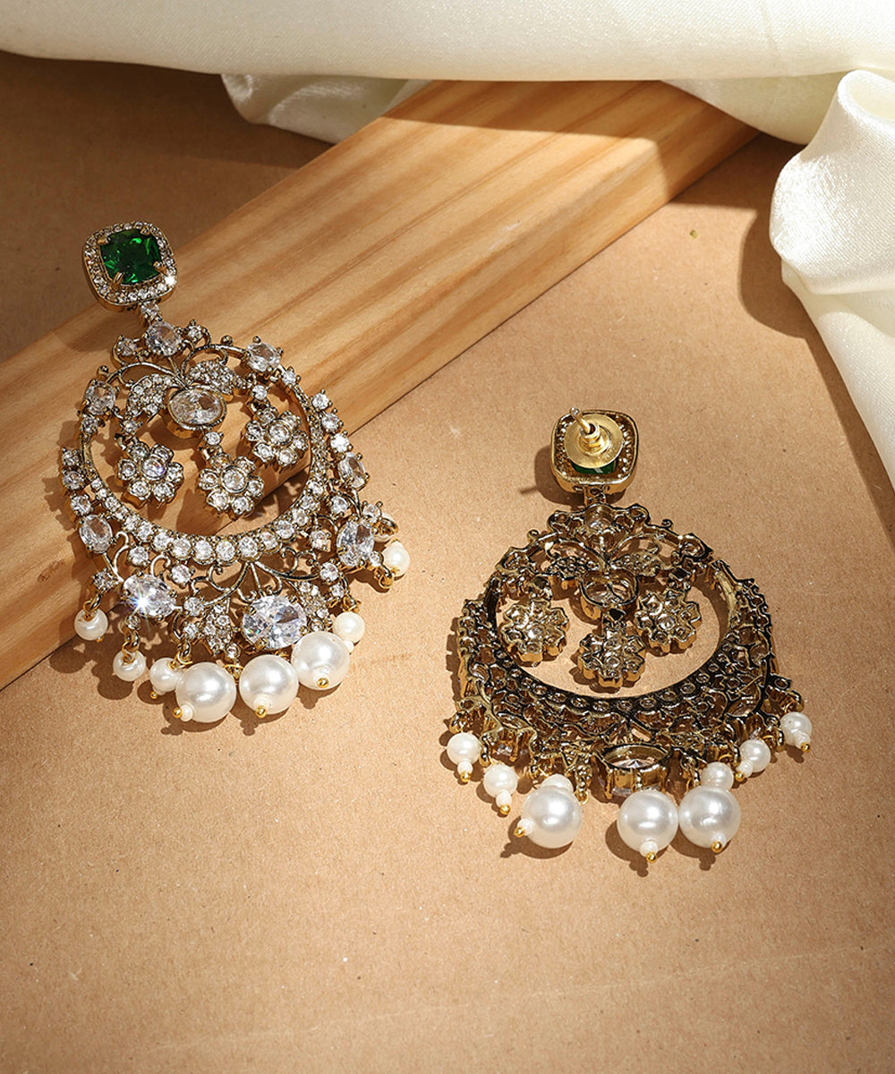 Kundan Chandbali Earrings with Emerald Stones