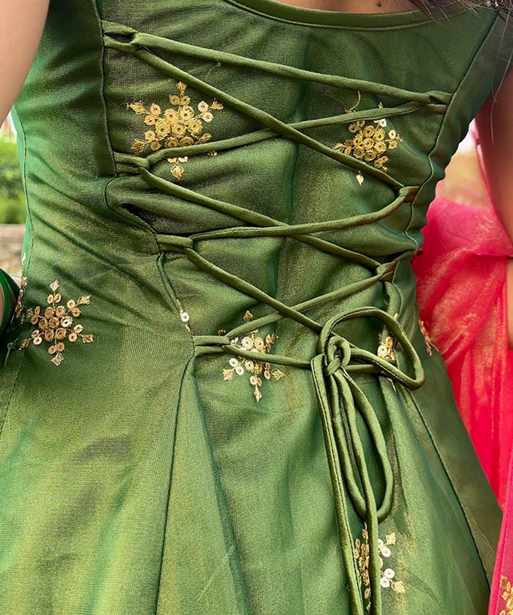 Kurta Set Green Georgette Embroidered with Pant and Dupatta