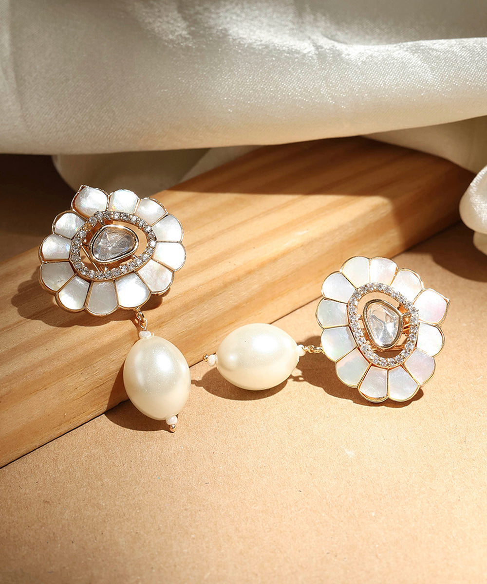 Statement Studs with Monalisa White Stone and Pearl Drops