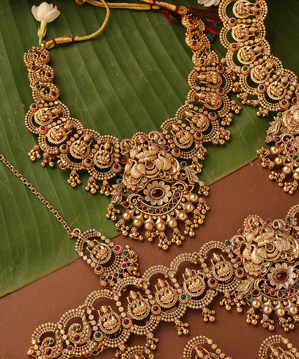 Bridal Gold Plated Necklace Set in South Indian Style