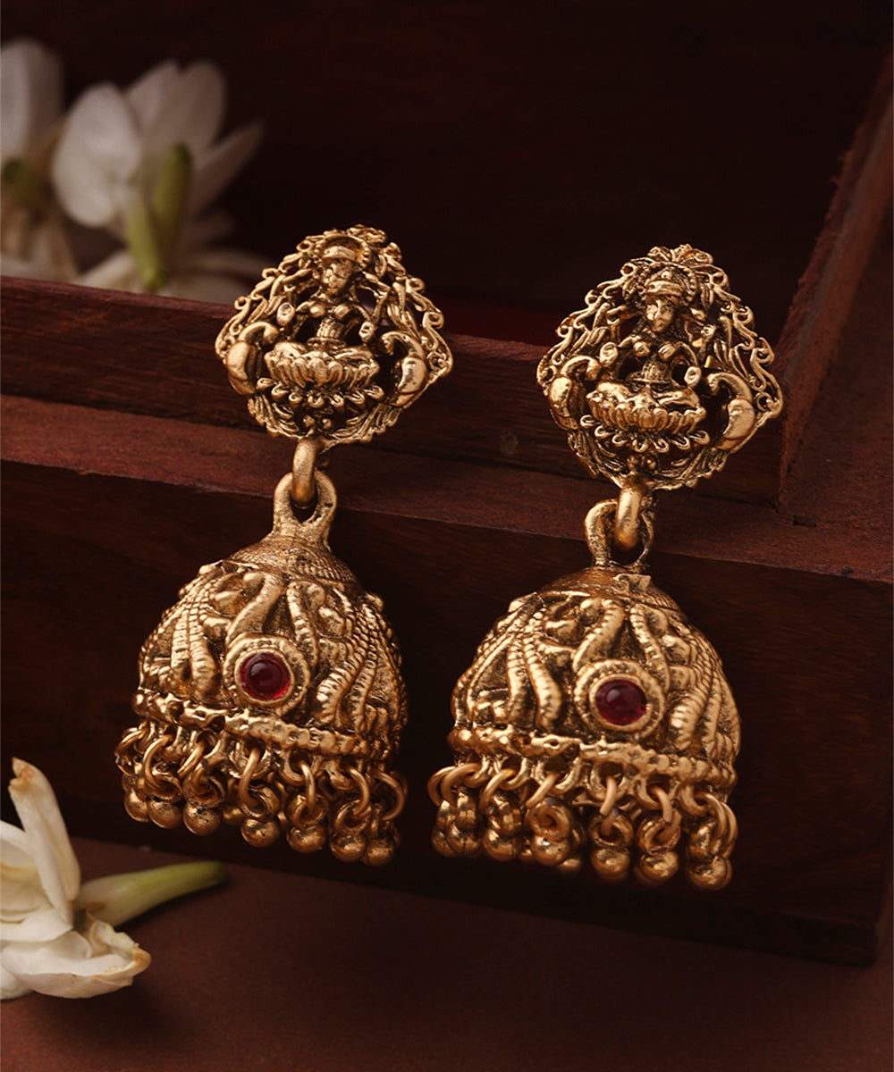 Gold Plated Temple Jewelry Necklace Set With Laxmi Pendant