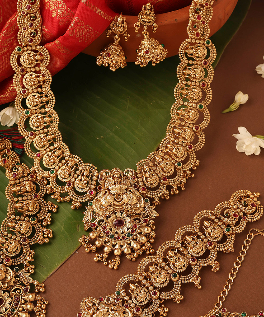 Bridal Gold Plated Necklace Set in South Indian Style