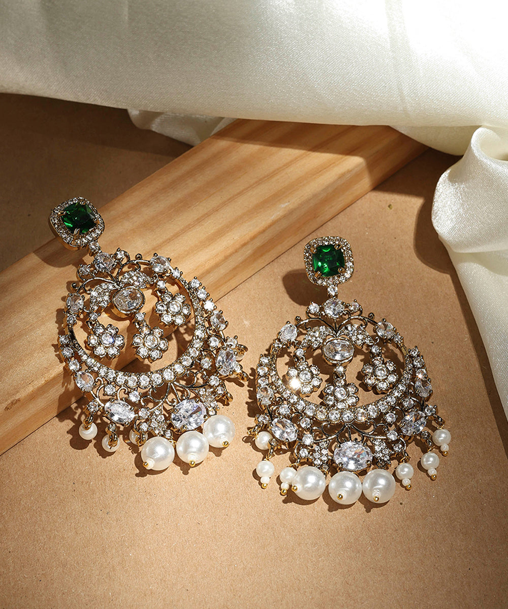 Kundan Chandbali Earrings with Emerald Stones