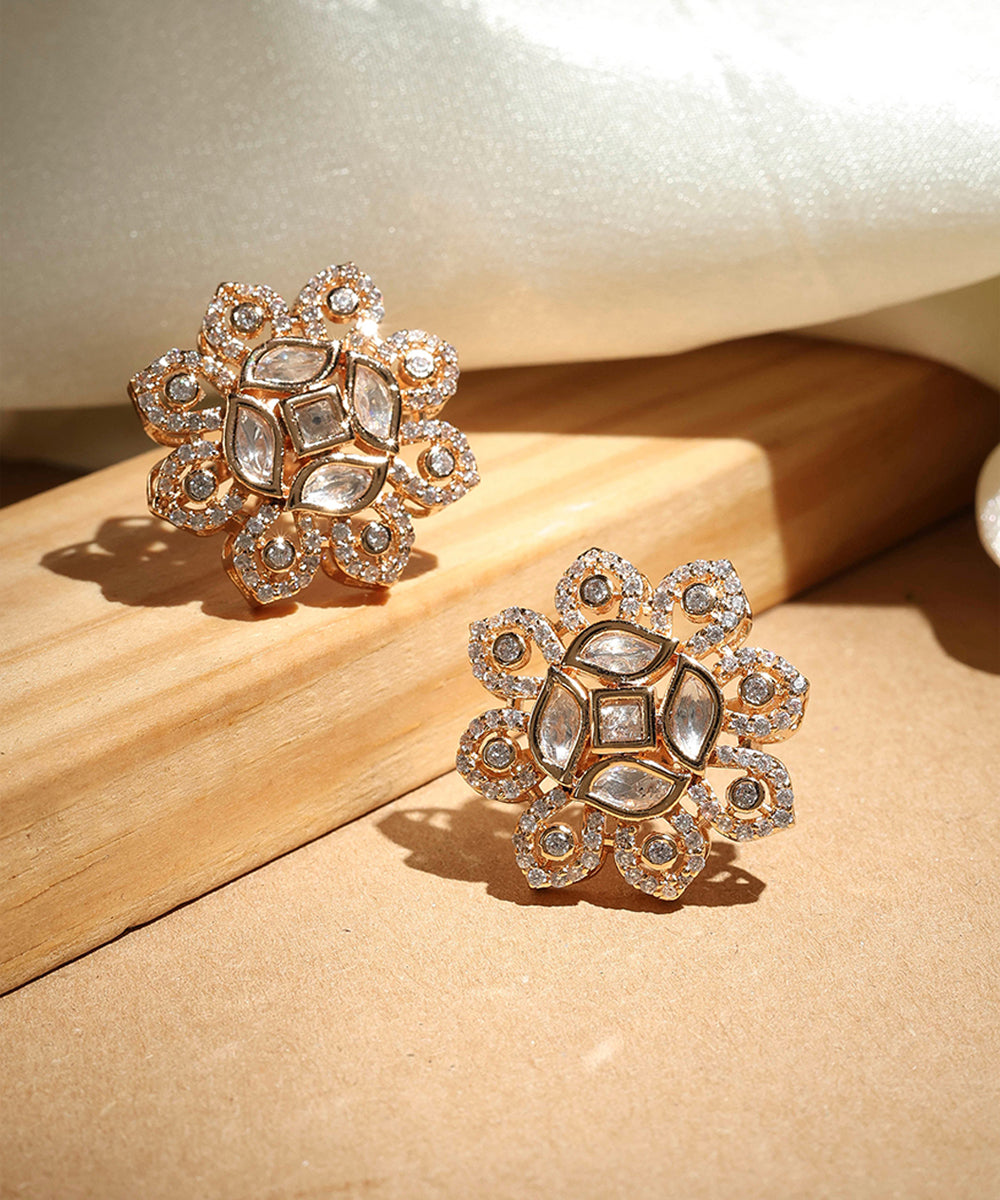 Floral Stud Earrings with American Stones