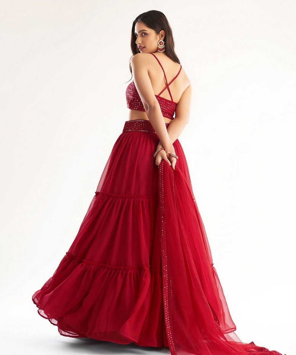 Lehenga Choli Red Georgette Party Wear with Dupatta Unstitched
