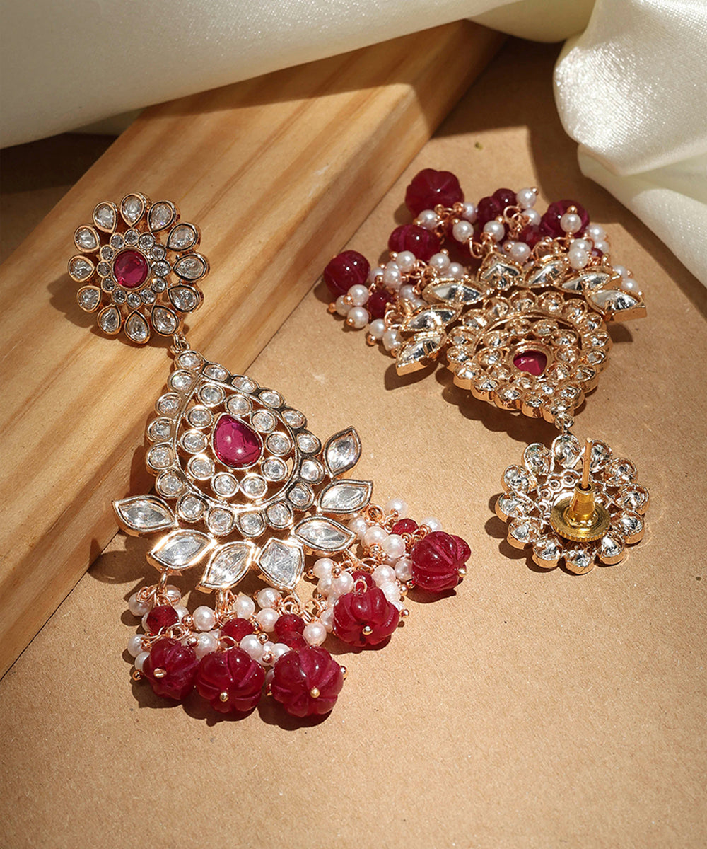 Kundan Chandbali Earrings with Maroon Drops