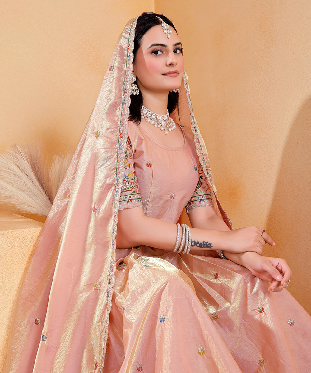 Lehenga Choli Peach Art Silk with Exquisite Thread & Sequin Embroidery Dupatta Unstitched