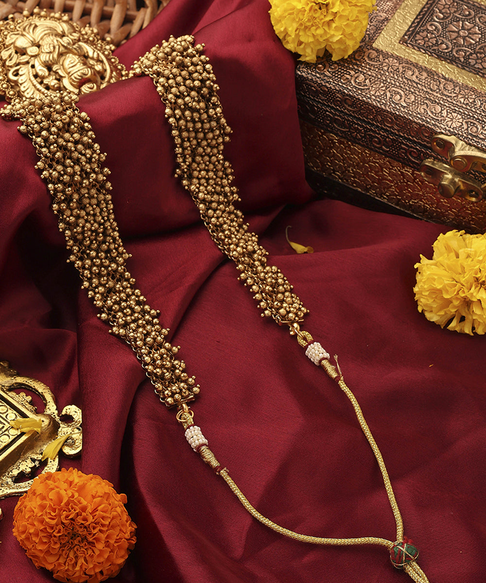 Antique Gold Lakshmi Necklace with Beaded Layers