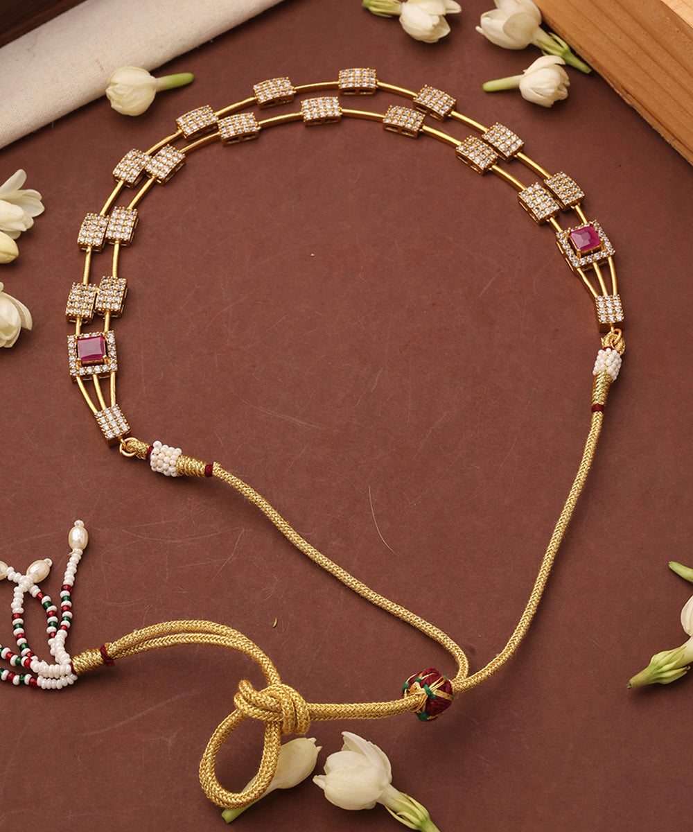 Gold Plated Necklace Set with American Diamonds