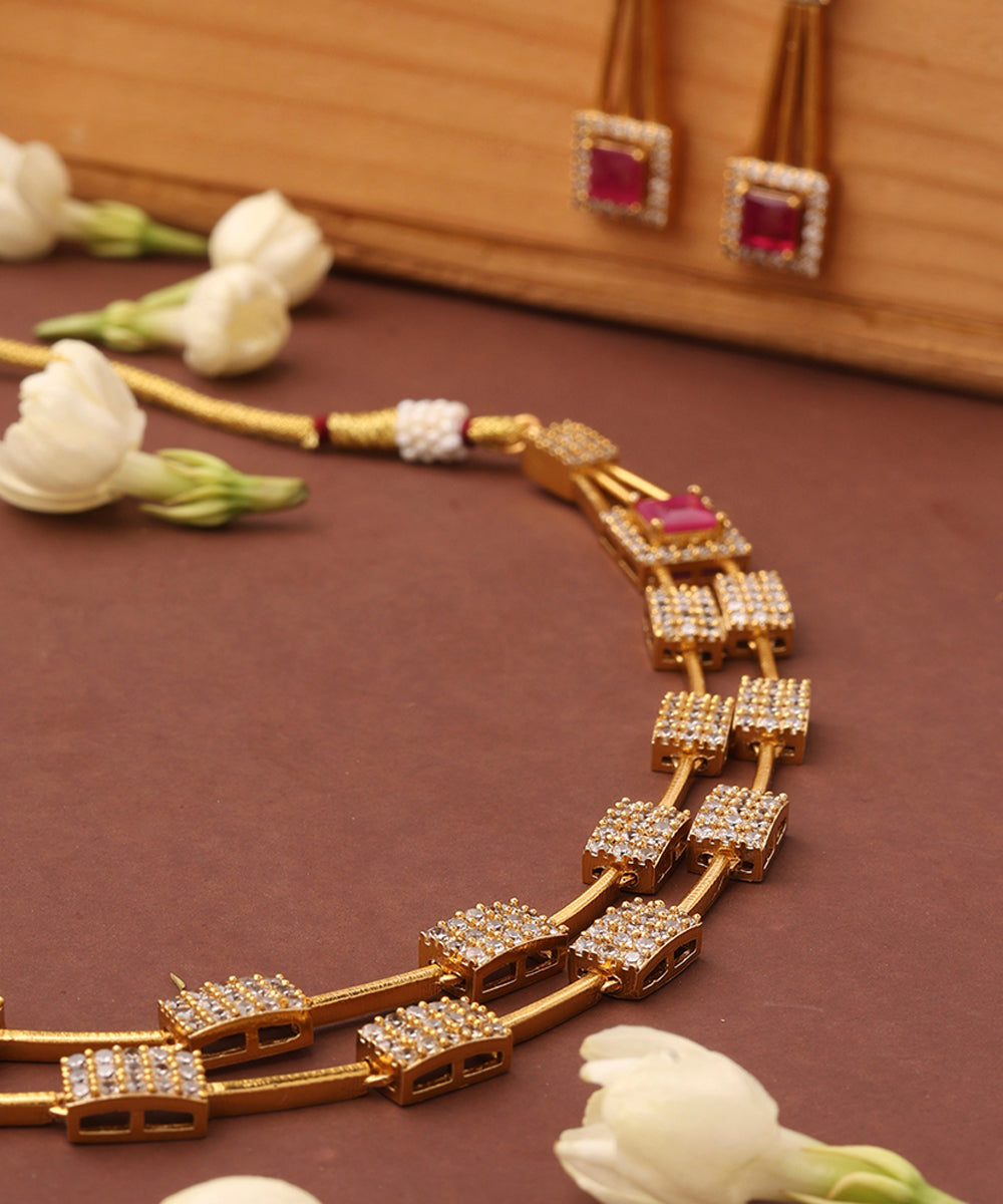 Gold Plated Necklace Set with American Diamonds