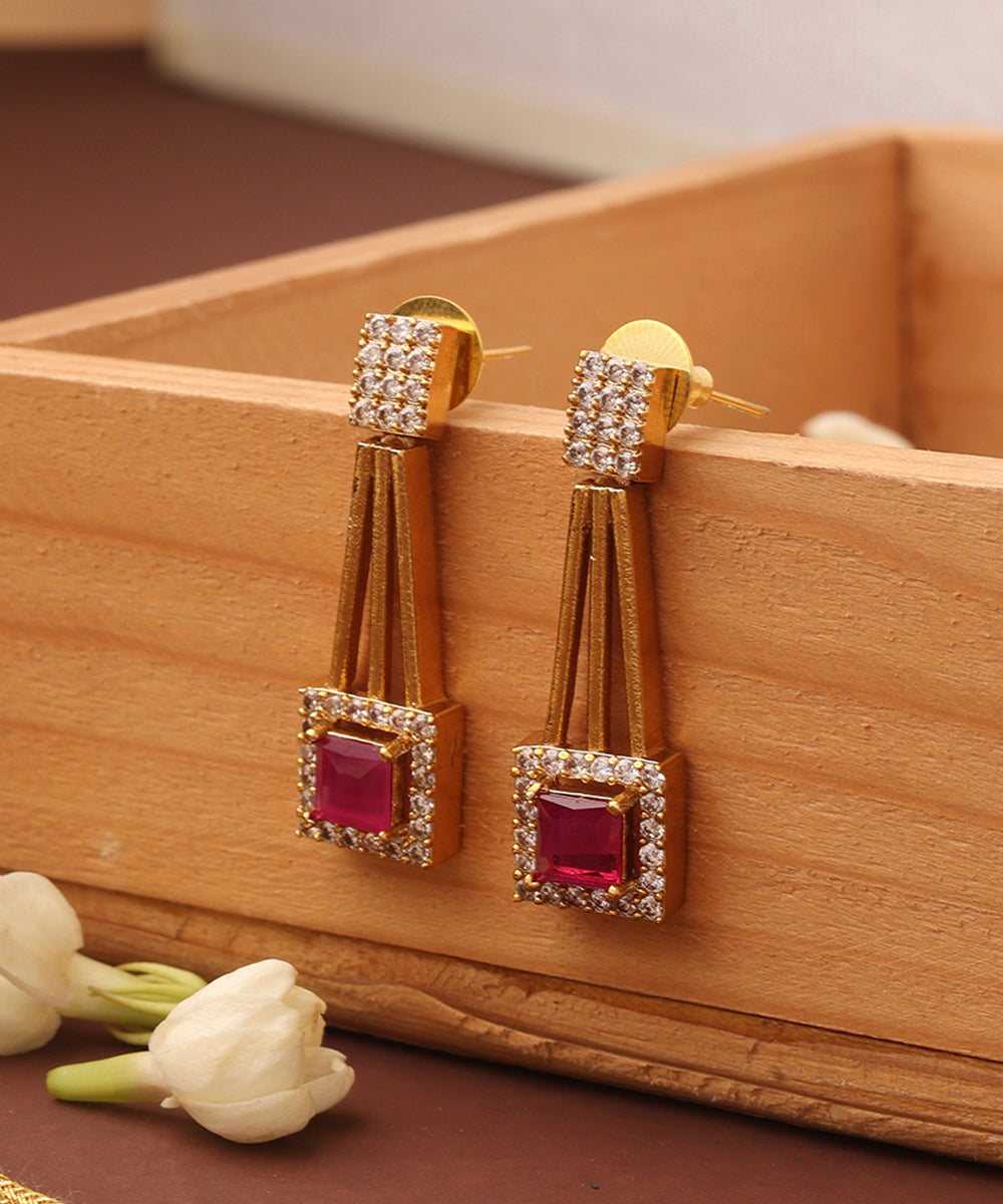 Gold Plated Necklace Set with American Diamonds