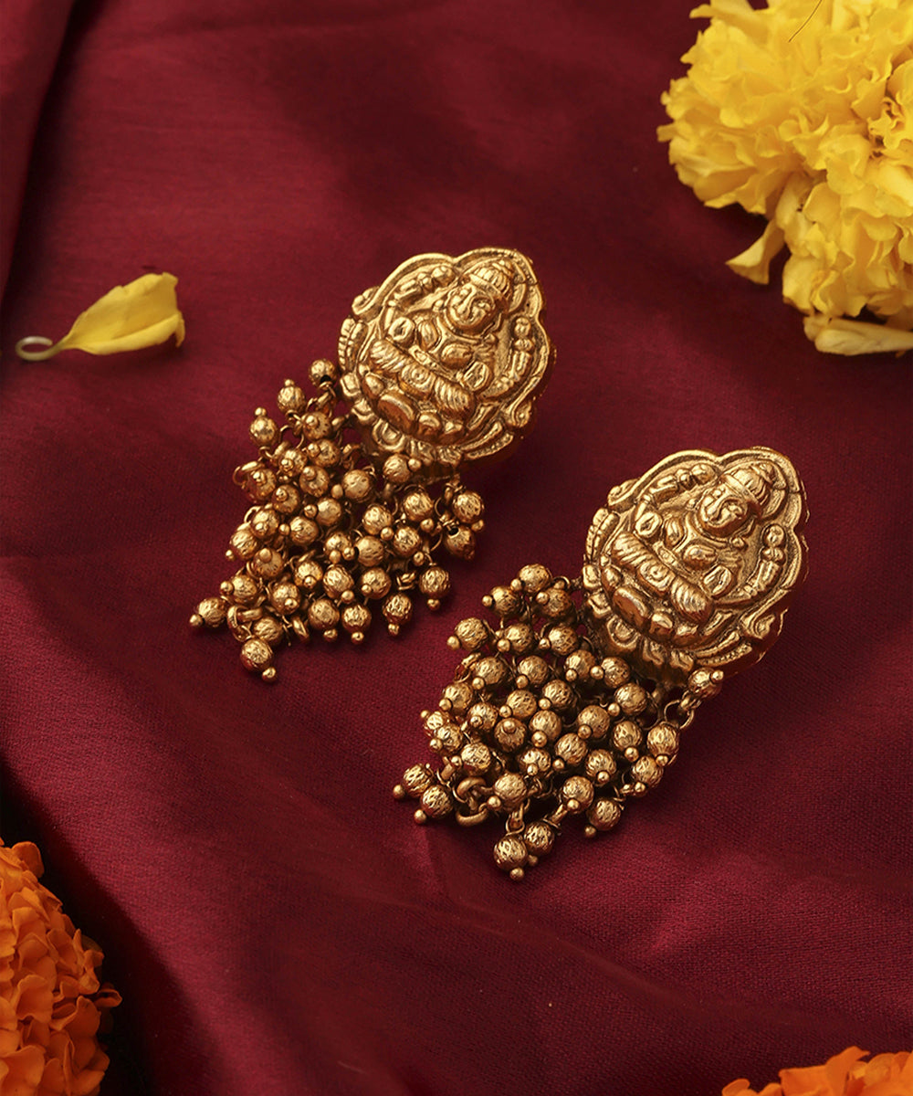 Antique Gold Lakshmi Necklace with Beaded Layers
