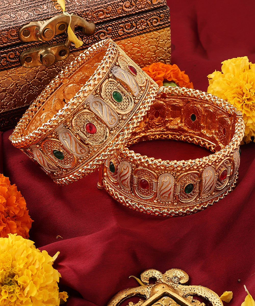 Gold Plated Rajwadi Meenakari Statement Bangles