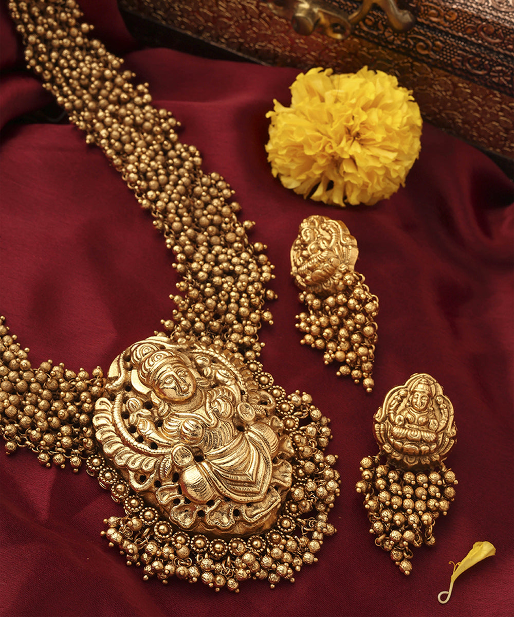 Antique Gold Lakshmi Necklace with Beaded Layers