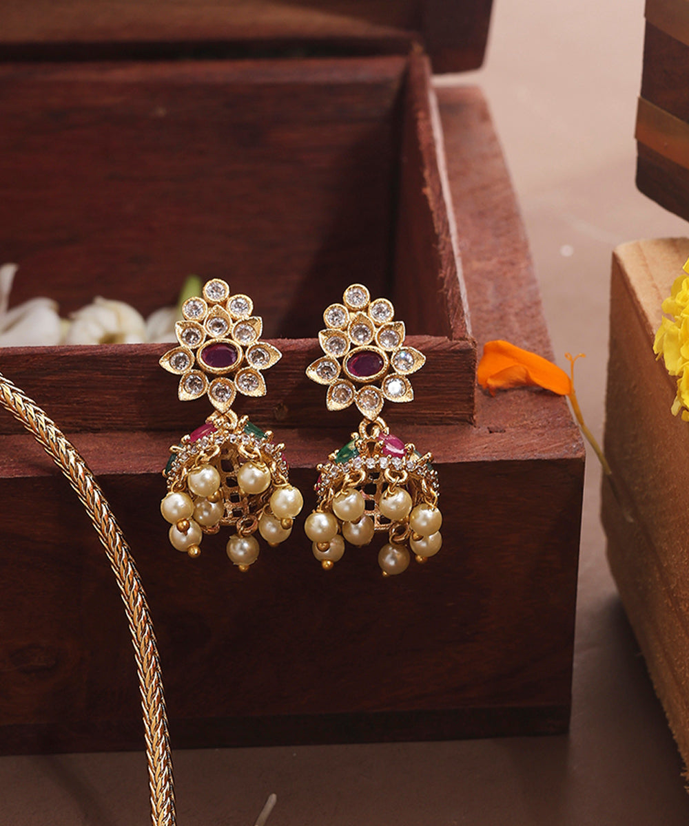 American Diamond Stone Studded Pendant Necklace Set