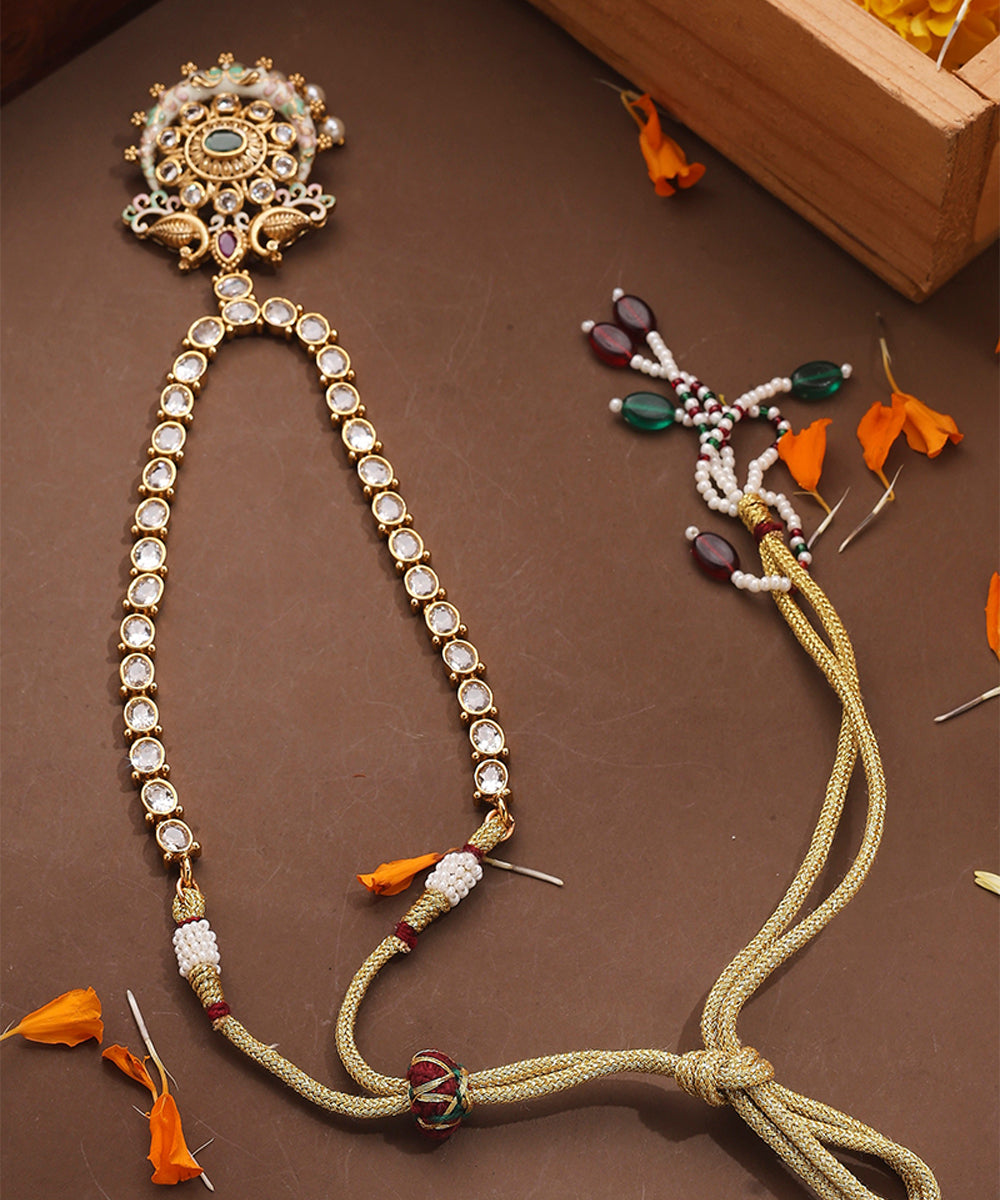 Kundan Necklace with Meenakari Work Pendant