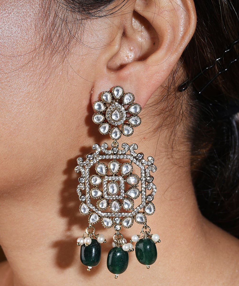 American Diamond Stone Necklace with Green Drops