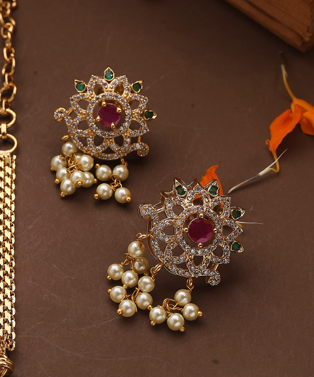 American Diamond Stone Studded Choker with Peacock Motif