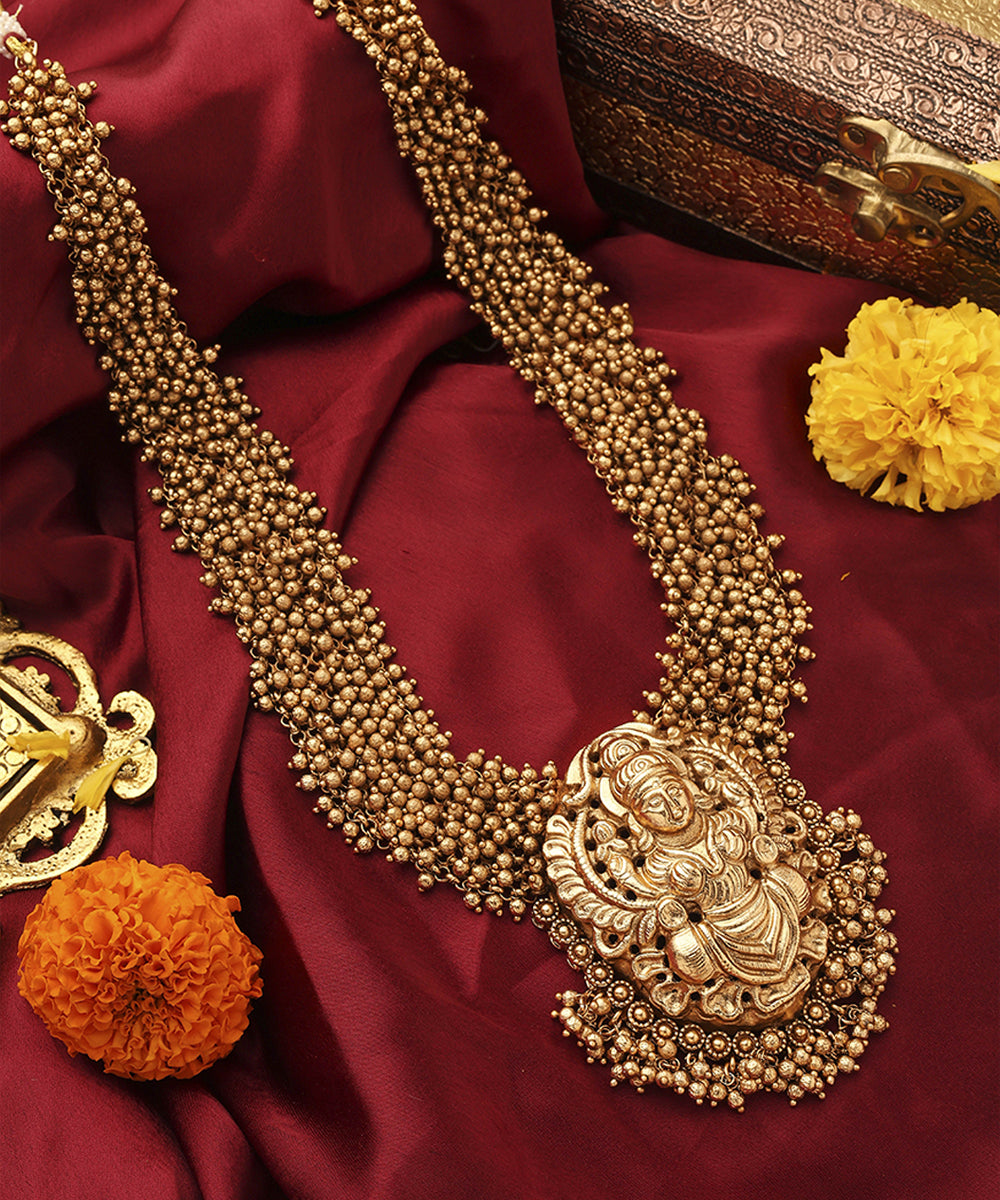 Antique Gold Lakshmi Necklace with Beaded Layers