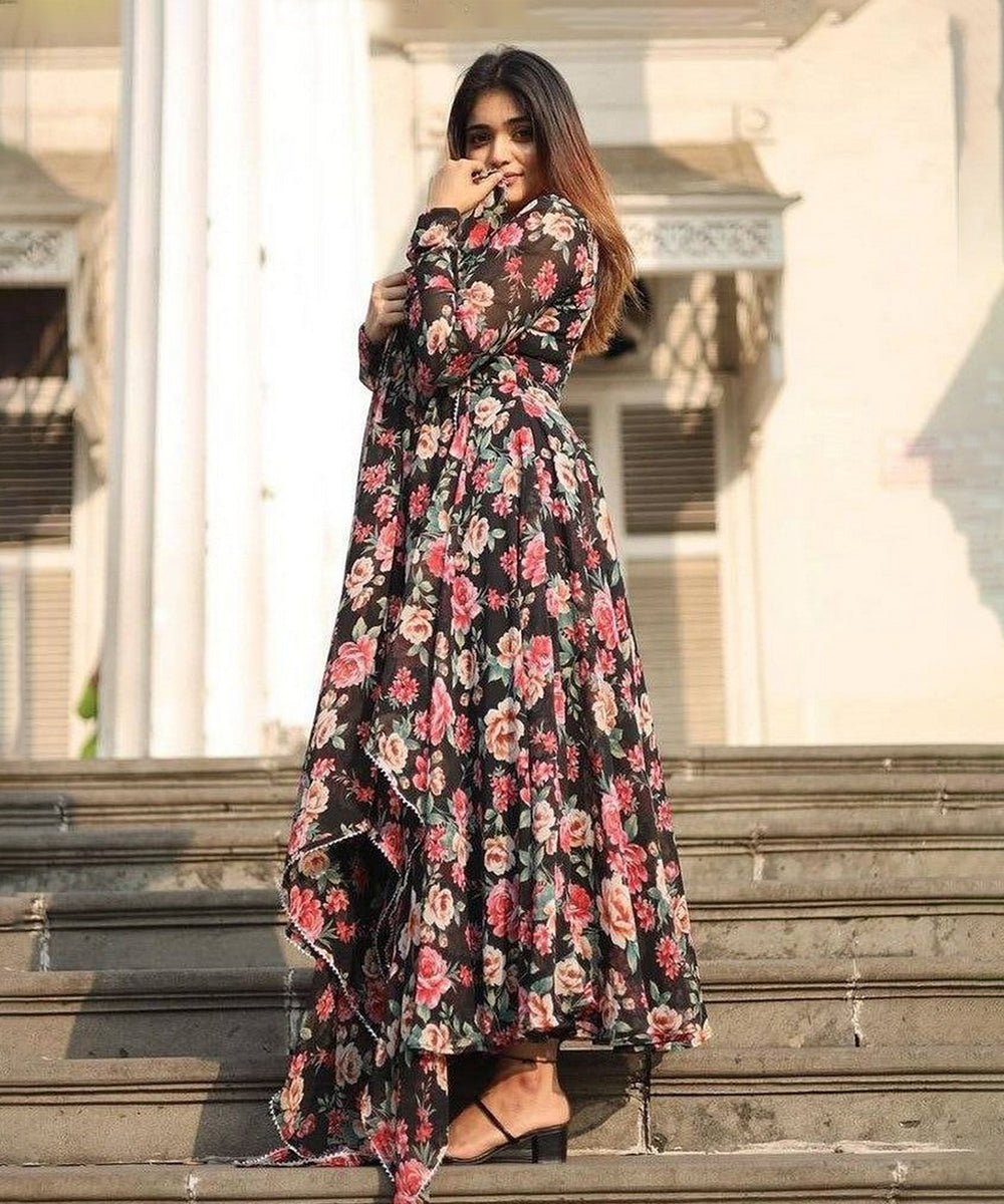 Anarkali Black Georgette with Dupatta