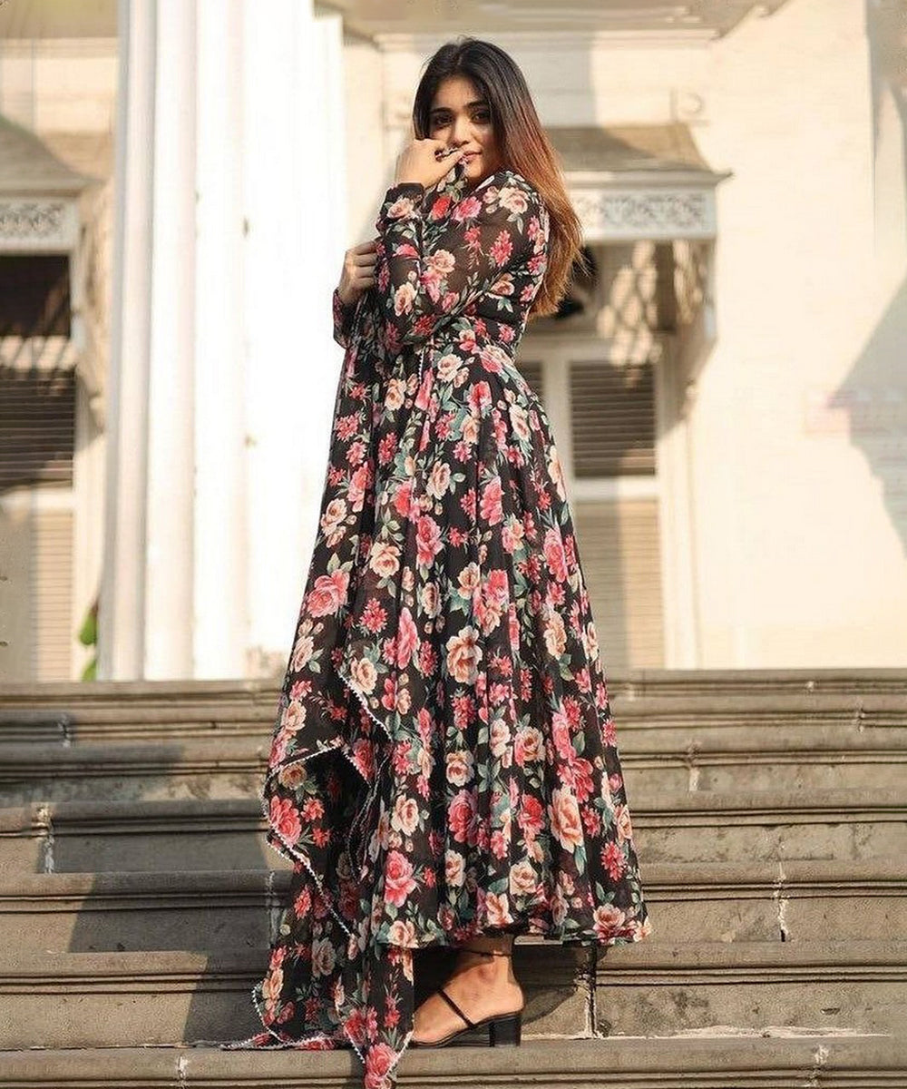 Anarkali Black Georgette with Dupatta