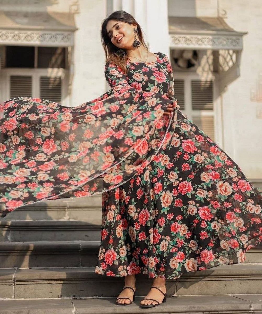 Anarkali Black Georgette with Dupatta