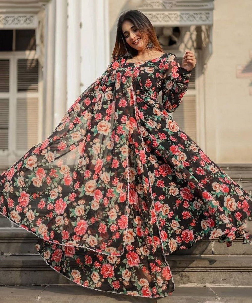 Anarkali Black Georgette with Dupatta