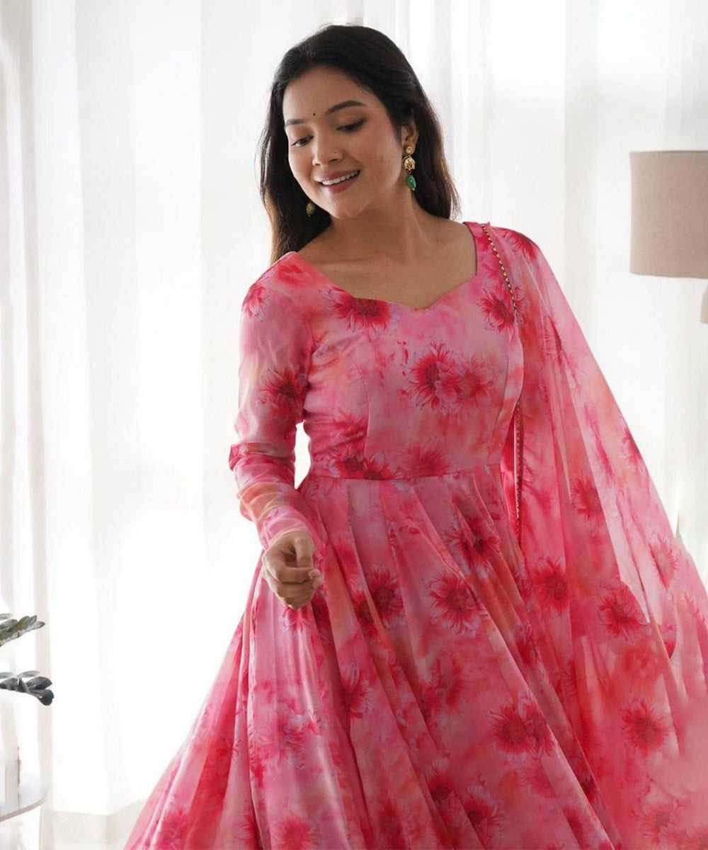 Anarkali Pink Georgette with Dupatta