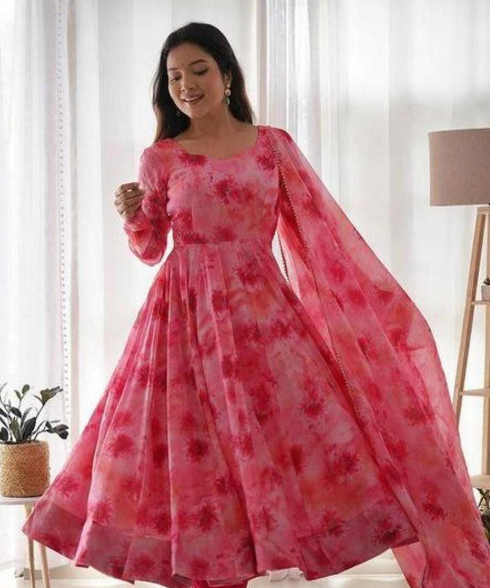 Anarkali Pink Georgette with Dupatta