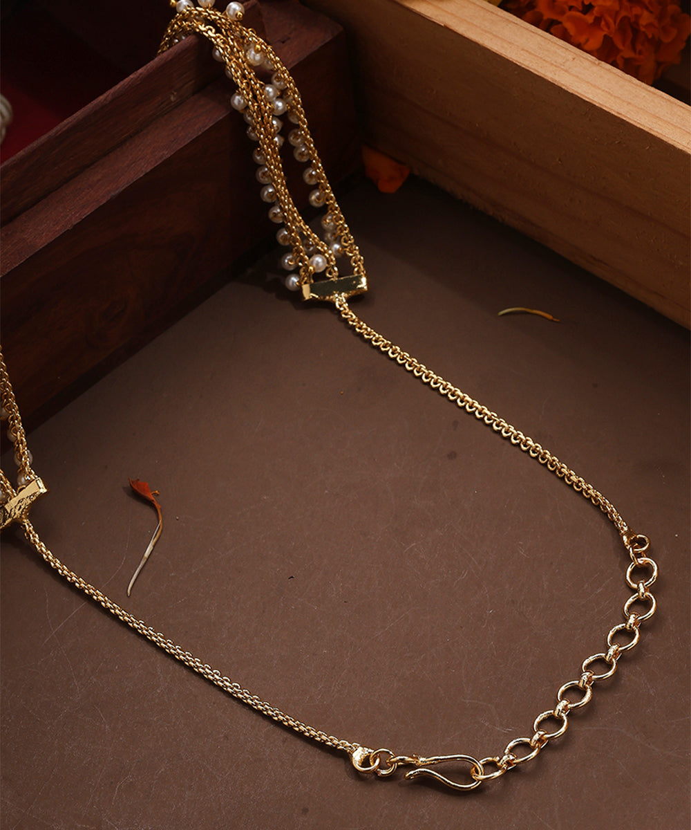 Three Layer Pearl Necklace with Gold Plated Chain