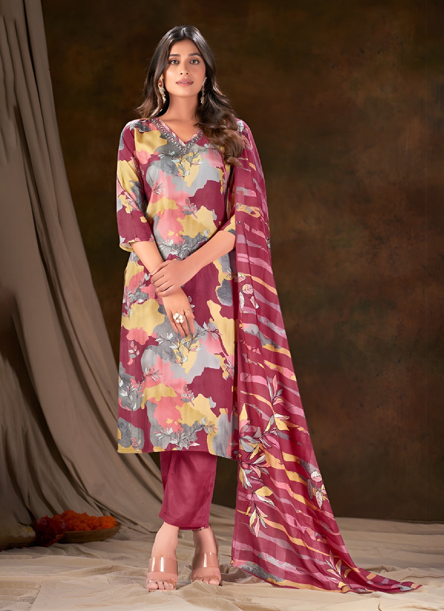 Multicolor Cotton Printed Kurta with Pant and Dupatta