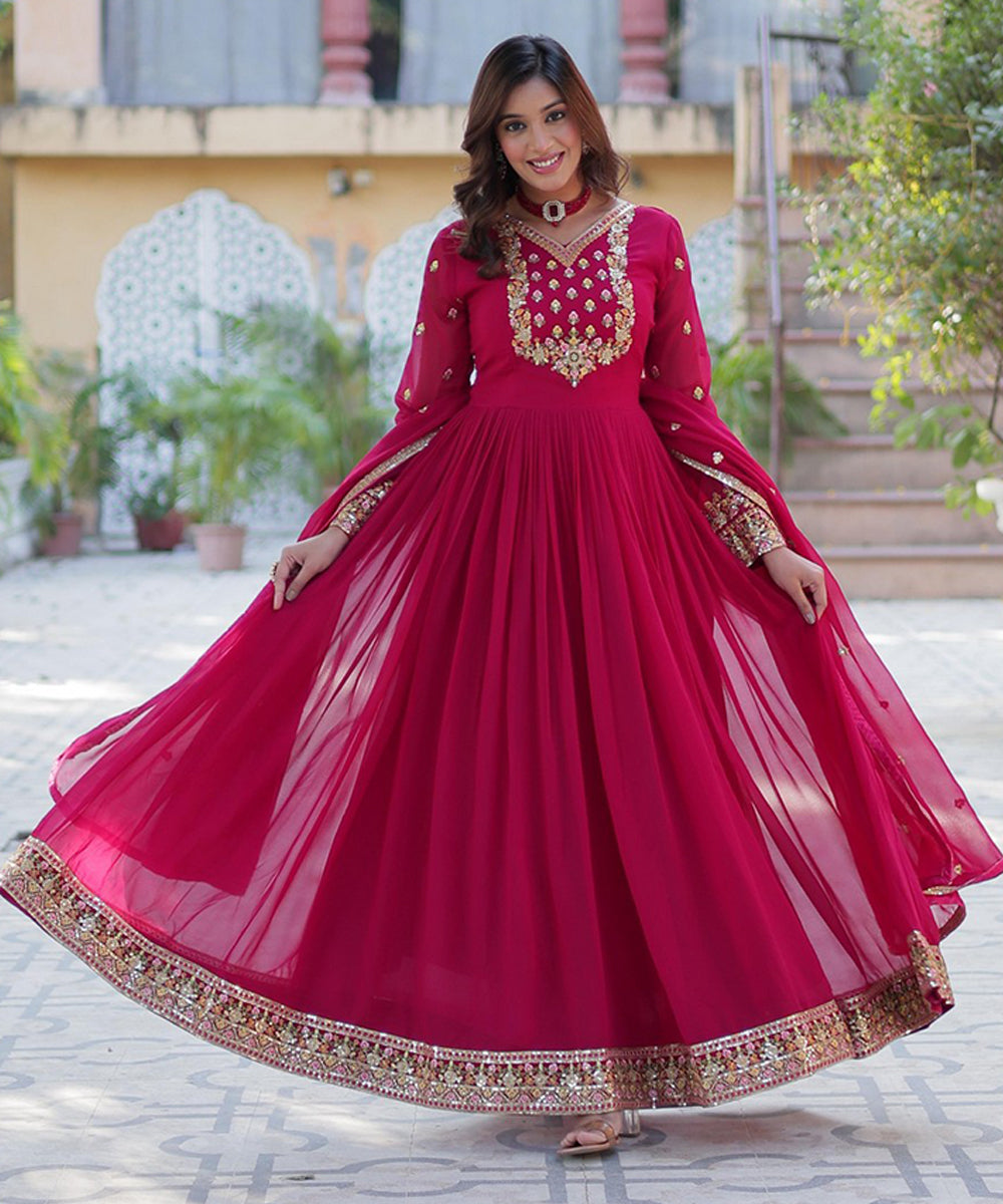 Anarkali Pink Georgette with Dupatta