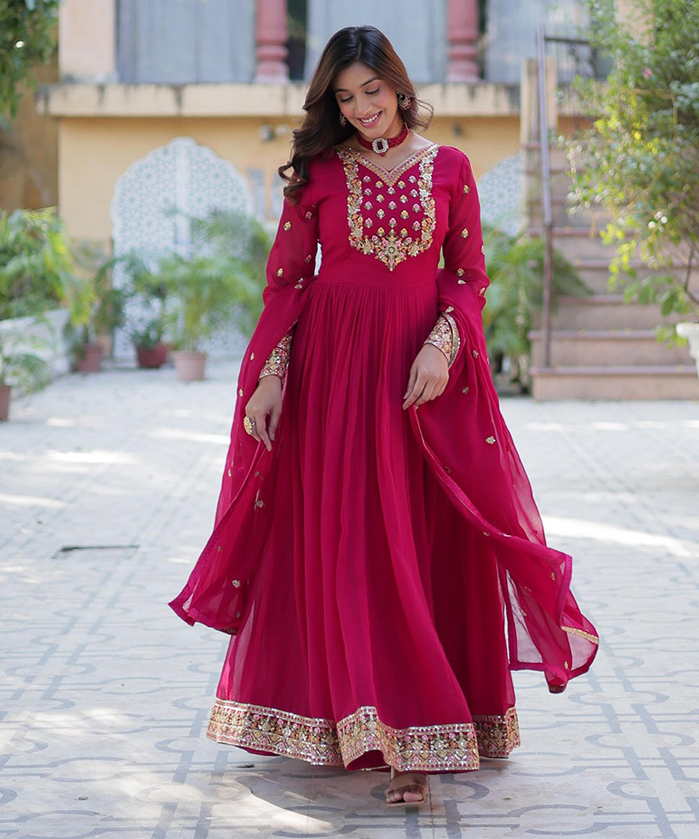 Anarkali Pink Georgette with Dupatta