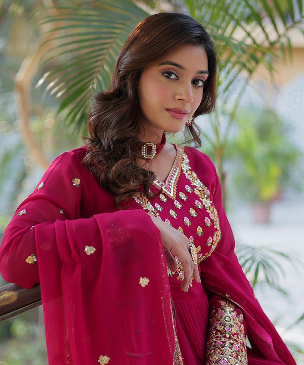 Anarkali Pink Georgette with Dupatta